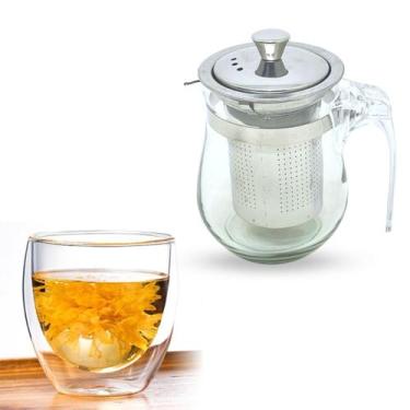 Imagem de Chaleira De Vidro Com Infusor Pequena + Copo Duplo 250ml Para Chá - Ki