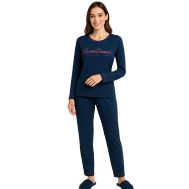 Imagem de Pijama Suede Feminino de Inverno Victory, GG, Marinho