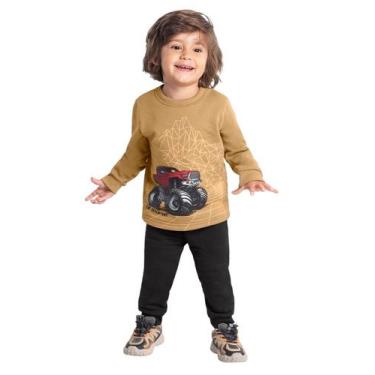 Imagem de Conjunto Infantil Menino em Moletom de Carrinho Brandili, Marrom, 10