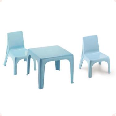 Imagem de Mesinha Pequena Infantil Azul + 2 Cadeira Poltrona Educativa - 123 Org