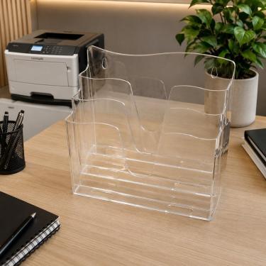 Imagem de Organizador de Documentos Dello Triplo 3 Compartimentos Acrílico Transparente 32,8CM