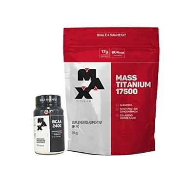 Imagem de Mass Titanium Hipercalorico 17500 (3kg) + Bcaa 2400 c/ 100 cápsulas (Morango)