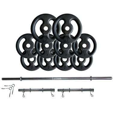 Imagem de Kit Anilhas Ferro Fundido 30 Kg + Barras Com Presilhas