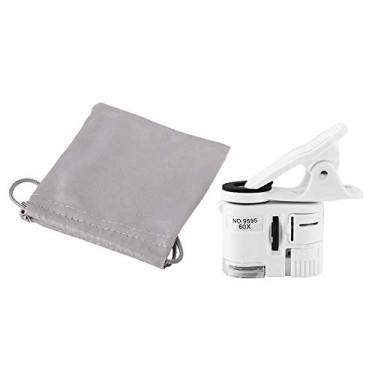 Imagem de Mini microscópio para celular, Walfront 9595W 60X Zoom Microscópio Lupa LED Luz UV Mini Microscópio de clipe de celular para joias Moedas Detecção de selos