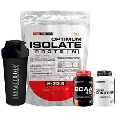 Imagem de Kit Optimum Isolate Whey Protein 2kg + BCAA 100g + Power Creatina 100g + Coqueteleira - Bodybuilders Chocolate