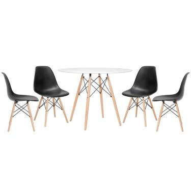 Imagem de KIT - Mesa redonda Eames 100 cm branco + 4 cadeiras Eiffel DSW