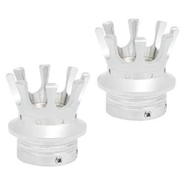 Imagem de HDBUBALUS Tampas de cobertura de porca de eixo frontal para motocicleta compatível com Harley Softail Dyna Sportster Touring Road King Electra Street Glide 2002-2020 (cor: cromado)