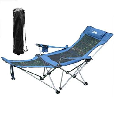 Imagem de Cadeiras de acampamento Cadeira dobrável portátil leve 2 em 1 Cadeira exterior Cadeira de acampamento Cadeiras dobráveis fora Cadeiras para pesca Praia acampamento Passeio em família com apoio para os pés, azul, 4 kg/8,8 lbs