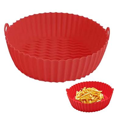 Imagem de Forro de panela de silicone Air Fryer, Forros de silicone para fritadeiras a ar Forros de silicone antiaderentes redondos Panela forro de silicone reutilizável para fritadeira a ar (Red)