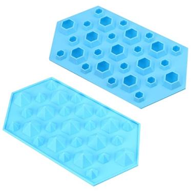Imagem de Bandeja de cubo de gelo de silicone molde de cubo de gelo 3D diamantes bandeja de gelo molde de chocolate para bar de festa fabricante de bola de uísque faça você mesmo ferramenta de pudim máquina de sorvete molde de cubo de gelo (cor: azul)