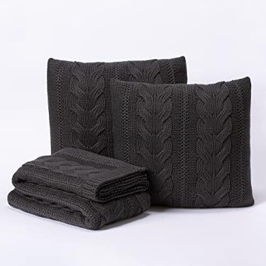 Imagem de Kit Peseira Manta Sofa Cama Solteiro 150x60cm + 2 Capas de Almofada Tricot Viena