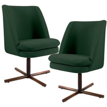 Imagem de Kit 02 Poltronas Decorativa Giratória Base X Pérsia D02 Linho Verde C-