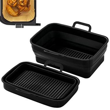 Imagem de Cesta Air Silicone | Acessórios para Air Fryer,Forros silicone para fritadeira a ar, alças silicone, forno seguro, conjunto 2 peças Xuany