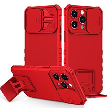 Imagem de Tampa de lente deslizante selfie traseira coque para iPhone 14 Pro Max 5G capa de pára-choques armadura de suporte de telefone para iPhone13 Mini 12 11 7 8 Plus X XR XS SE 2022 capa (vermelho, iPhone 12)