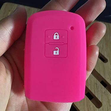 Imagem de CSHU Borracha de silicone com 2 botões Porta-chave do carro inteligente Capa da chave do carro Capa do chaveiro Anel chave bolsa, apto para Toyota Camry RAV4 Avalon Auris, rosa vermelha