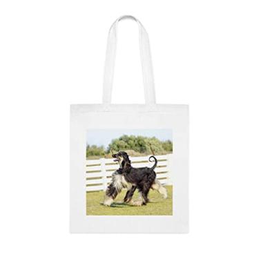 Imagem de Sacola para cães de galgo afegão, presente para cachorro de galgo afegão, presente para cachorro galgo afegão, aniversário de cachorro galgo afegão bolsa de ombro de cachorro de galgo afegão, bolsa reutilizável para cachorro de galgo afegão afegão, Branco