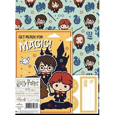Imagem de Cartão de aniversário harry potter embrulho para presente e adesivos