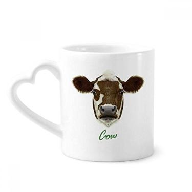 Imagem de Caneca de animal de vaca leiteira doméstica marrom e branca caneca de café cerâmica copo de coração de vidro