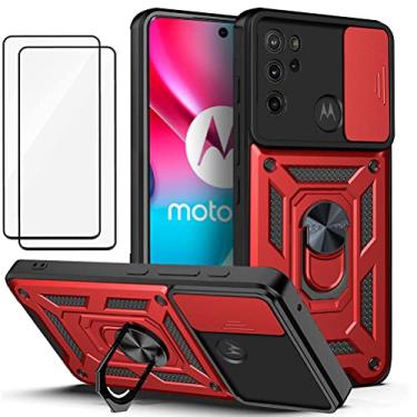 Imagem de Capa para Motorola Moto G60S Capinha | com 2 protetores de tela temperados, janela deslizante de proteção da câmera integrada e suporte para telefone - Vermelho