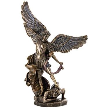 Imagem de Top Collection Estátua de São Miguel do Arcanjo - Miguel Arcanjo do Céu derrotando Lúcifer em bronze fundido a frio premium - Estatueta de anjo colecionável de 37 cm