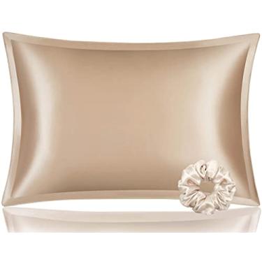 Imagem de Fronha DISANGNI 100% seda de amoreira, para cabelo e pele, tipo envelope, seda real de um lado [dourada, King (51 x 91 cm), 1 unidade]