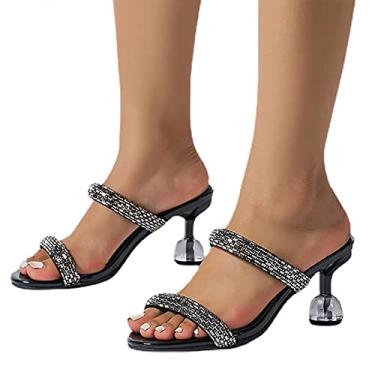 Imagem de Sandálias femininas Heeles bico aberto mules slip on salto alto grosso sandálias de verão férias casuais sapatos para mulheres, preto, 43 EU/12 US