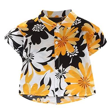 Imagem de Camiseta curta de botão infantil floral férias verão camisa manga infantil meninos tops praia baixo bebê meninos tamanho juvenil, Laranja, 3-4 Anos