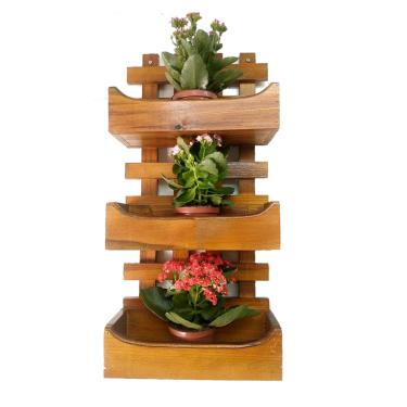 Imagem de Floreira de Parede Rústica Com 3 Cachepôs Suporte Para Plantas Flores Imbuia - Palleter