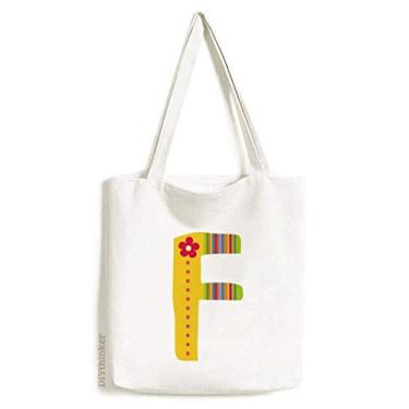 Imagem de Bolsa de lona com estampa de flor e alfabeto F bolsa de compras casual