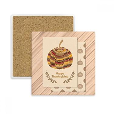 Imagem de Porta-copos quadrado Happy Thanksgiving Day com estampa rosa