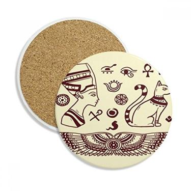 Imagem de Egito abstrato faraó preto padrão de gato xícara porta-copos caneca de proteção de mesa pedra absorvente