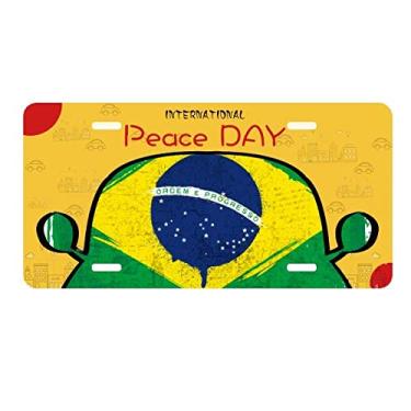Imagem de DIYthinker Placa de carro com bandeira do Brasil pintada à mão com etiqueta para decoração de carro Dia da Paz