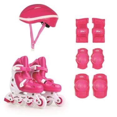 Imagem de Kit Infantil Patins Roller Rosa Completo Proteção Infantil Mor Número