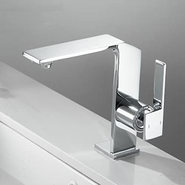 Imagem de Torneira da pia do banheiro escova misturadora torneira de latão dourado quente e fria pia montada no convés, cromada