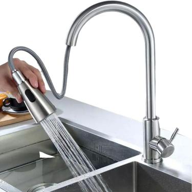 Imagem de Torneira Gourmet Pull Down 360º Monocomando Misturador Agua Quente Bancada Cozinha + 2 Mangueiras