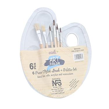 Imagem de CIADAZ Conjunto de pincéis de tinta 6 unidades e bandeja de paleta de 1 unidade para crianças e adultos Aquarela a óleo acrílico guache material de pintura