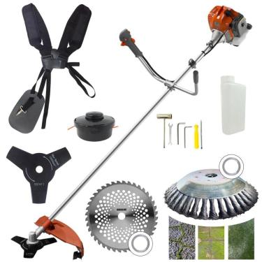 Imagem de Roçadeira 52cc Tekna RL520 Multifuncional Com Cabeçote Nylon, Lâminas 3 Pontas + Lâmina 40 Dentes + Lâmina Escova Circular de Aço