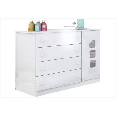 Imagem de Cômoda Sapateira 4 Gavetas 1 Porta Organizadora Infantil Livia Detalhe Janela Bco - Pho...