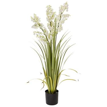 Imagem de Boston International Grama ornamental artificial decoração de casa planta de casa sintética, grande, campânula branca