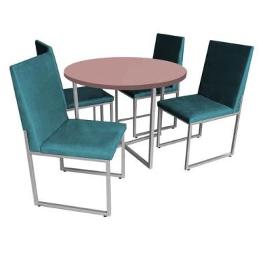 Imagem de Kit Mesa De Jantar Theo Com 4 Cadeiras Sttan Ferro Cinza Tampo Rose Ro