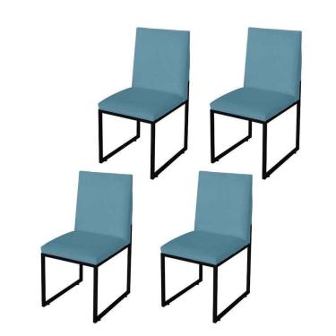 Imagem de Kit 4 Cadeira Para Sala De Jantar Trendy Base Metálica Preto Suede Azul Turquesa