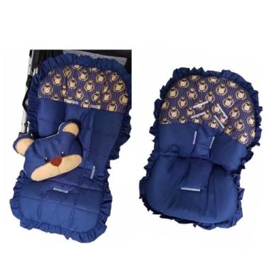 Imagem de Kit Capa para Carrinho de Bebê + Capa para Bebê Conforto Urso Azul Marinho + Almofadinha Decorativa de Urso