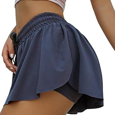 Imagem de Shorts de Treino Femininos, Shorts de Ioga Casuais Com Bainha Com Babados e Camada Dupla para Exercícios Físicos (S)