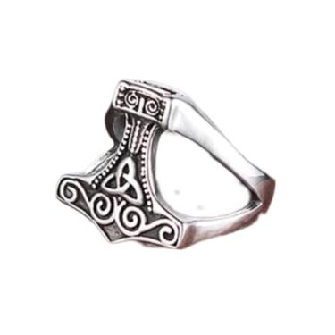 Imagem de Anel de mjolnir com o martelo de Thor em Aço Inox Viking (Tam 22)
