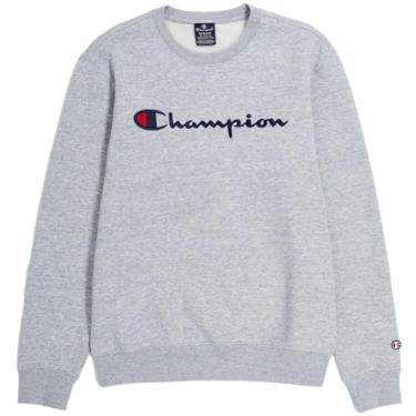 Imagem de Champion Camiseta masculina Powerblend Fleece Crew, Script, (Coleção 2024) Cinza fumê, Large