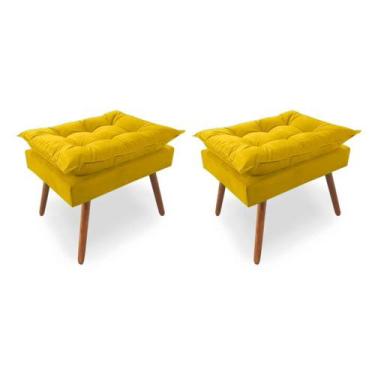 Imagem de Kit 2 Puffs Decorativos Quadrados Opala Pés Palito Tecido Suede Amarel