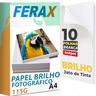 Imagem de Papel Fotográfico Adesivo 115g Glossy - 10 Folhas A4 cor:Branco Papel foto brilho Glossy jato de tinta adesivo brilhante para impressão de Fotos, artesanato, etiquetas, brindes