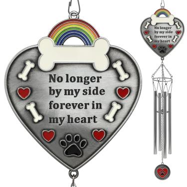 Imagem de BANBERRY DESIGNS Dog Wind Chimes - Rainbow Bridge Memorial Theme with No Longer by My Side Forever in My Heart Engraved on Heart Garden Winchimes - Paw Print Pet Remembrance Gift - Approx. 20 Inch