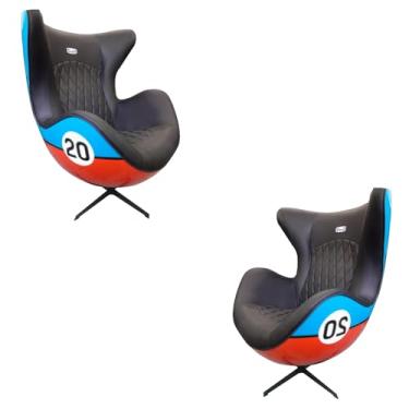 Imagem de Kit 2 Poltronas Decorativas Egg Chair Nº20 c/Regulagem de Altura Azul/Laranja G53 - Gran Belo