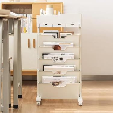 Imagem de Carrinho de estante móvel Organizador de estante, carrinho de livros com rodas de grande capacidade, armazenamento removível, estante infantil, escola em casa, carrinho de rolo multiuso (cor: branco